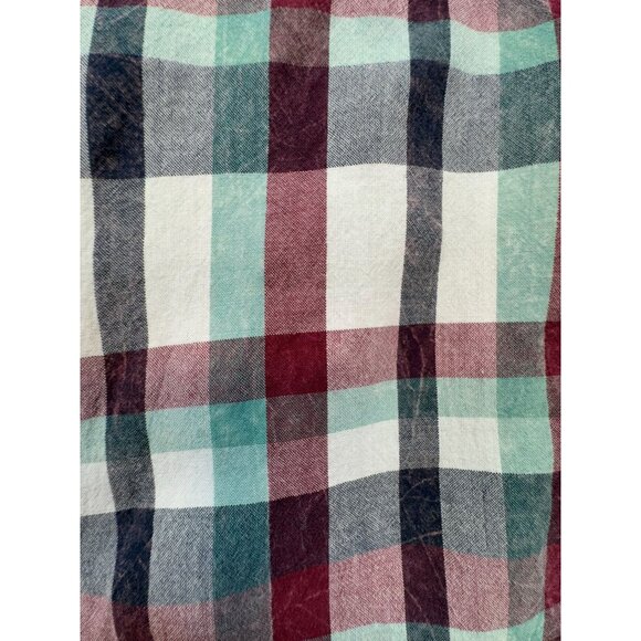 Woolrich Mens Plaid Short Sleeve Button-Up Shirt L Burgendy Green - Picture 6 of 14